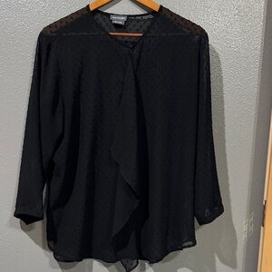 Van Heusen Black Sheer Swiss Dot Ruffle Front Blouse